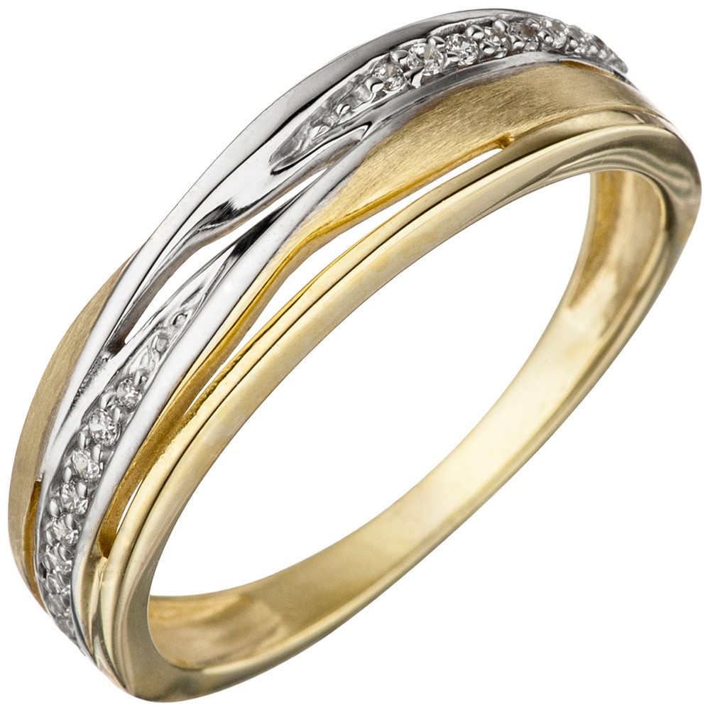 Ring Damenring Mit Zirkonia 333 Gold Gelbgold Bicolor Mattiert Fingerring 